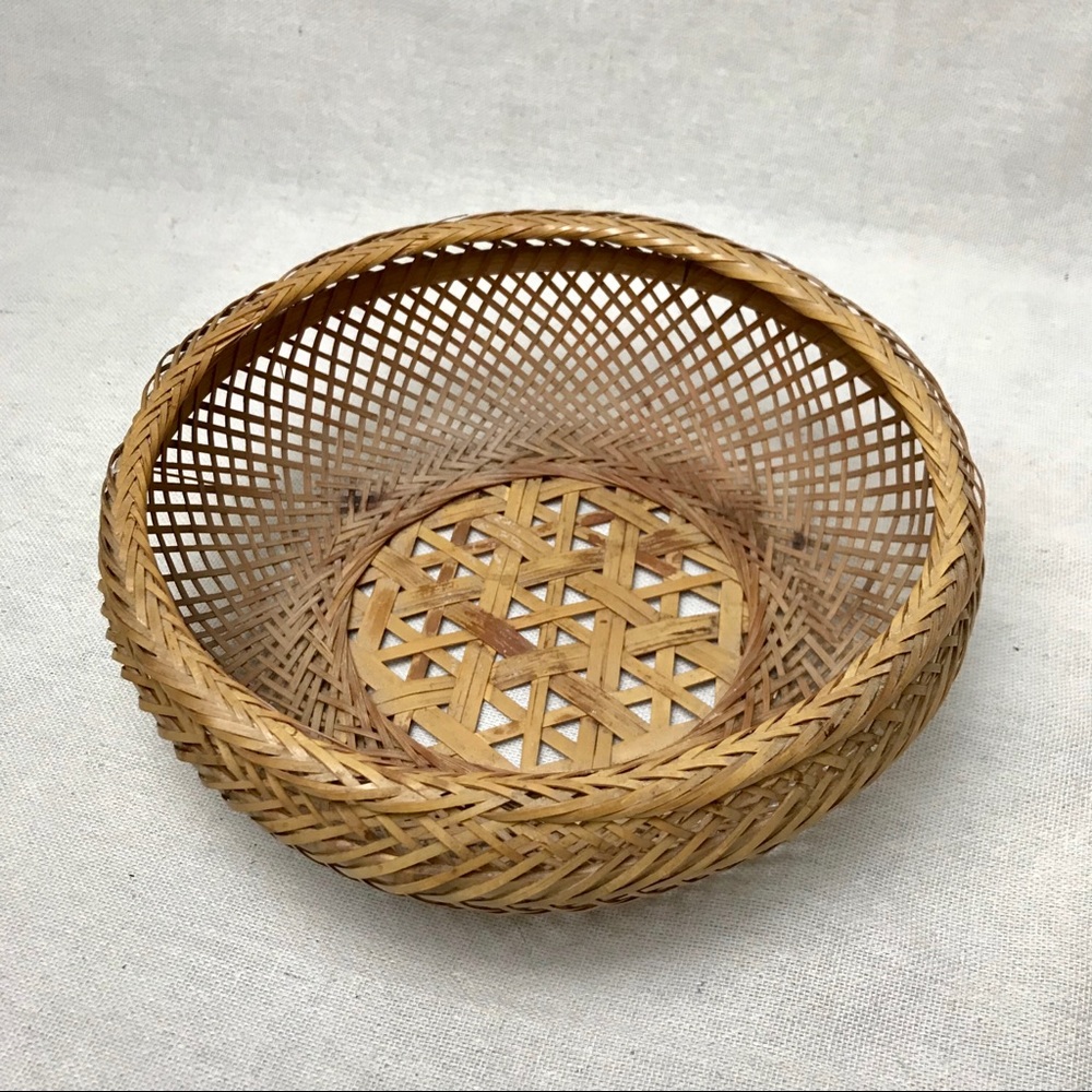 Boho Bamboo Netted Circle Basket Bowl Container